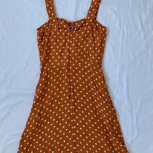 FLYNN SKYE BROWN POLKADOT LACE UP FRONT MINI DRESS